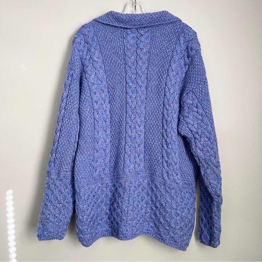 VYG Handmade Cable Knit Wool Fisherman Sweater Cardigan Button Up XL Purple - Picture 2 of 12